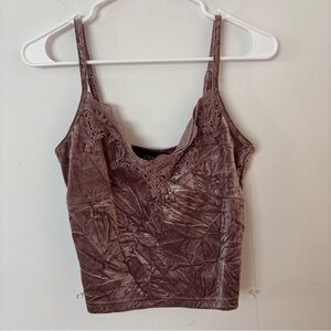 brand new! cider mauve taupe purple lace trim crushed velvet cropped tank top